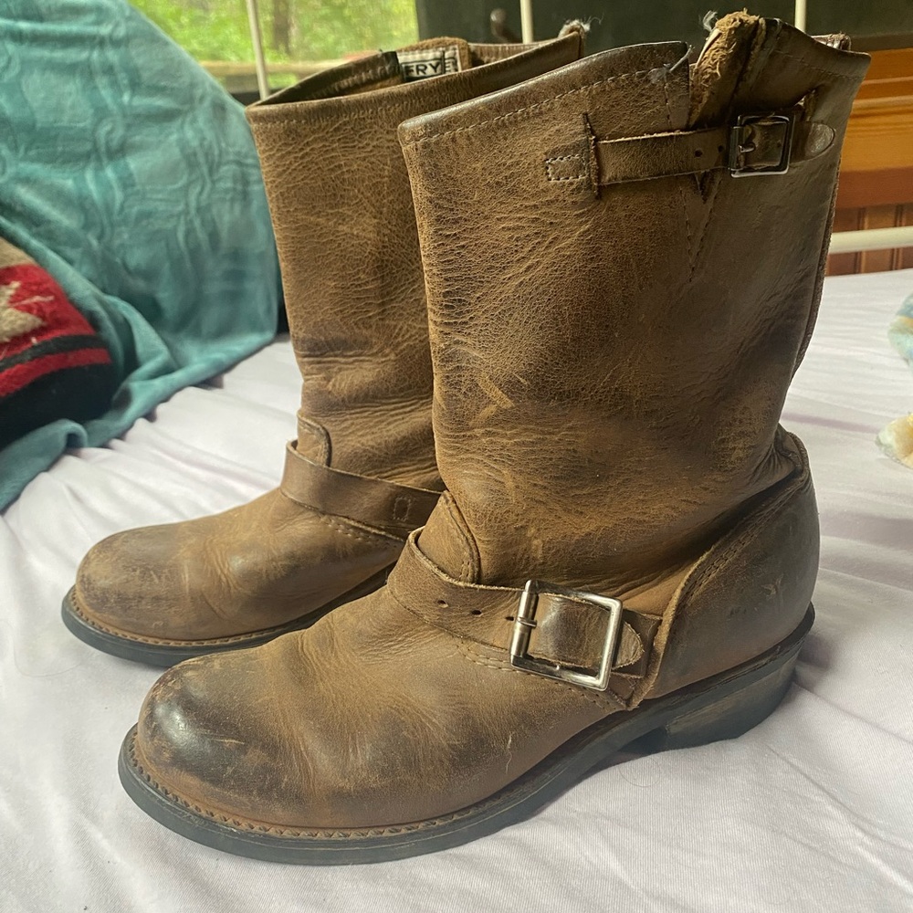 Frye Womens Brown Leather Harness Boots